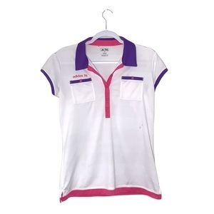 Adidas Golf White Polo Short Sleeve Shirt with Purple Collar Size Medium